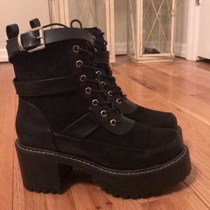 PrettyLittleThing black lace up boots